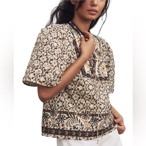 Anthropologie Puff-Sleeve Tie Neck Blouse - Picture 4 of 11